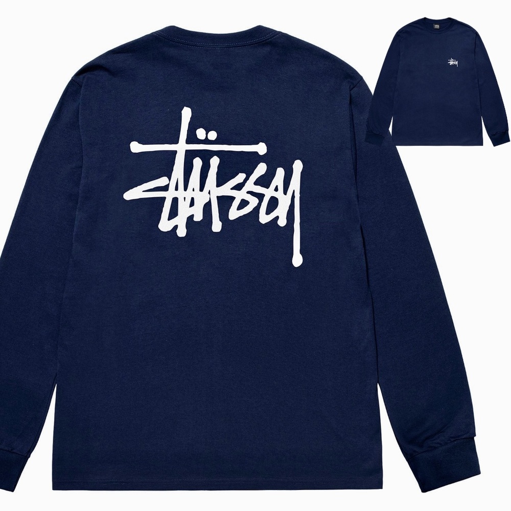 New Basic Stussy Mens Ink Color Blue  Navy  L/S Tee T Shirt